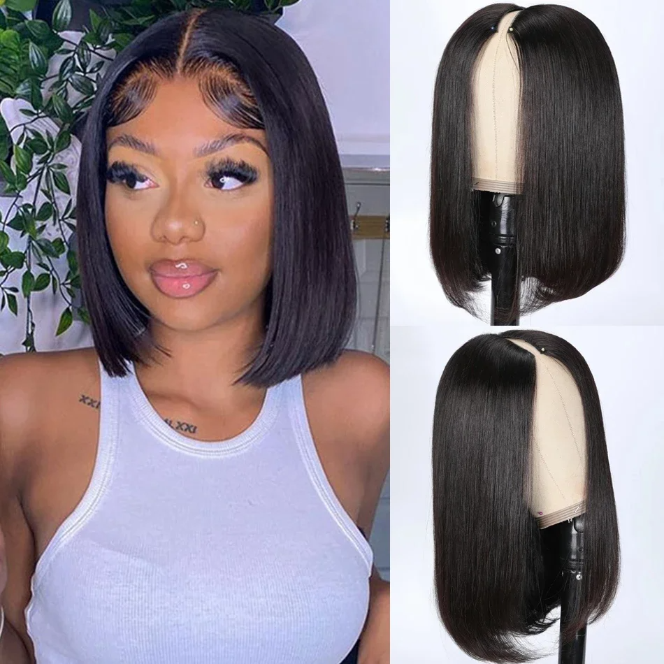 Straight Short Bob Part Wigs For Women V Shape Brazilian Human Hair No Leave Out Glueless Wig