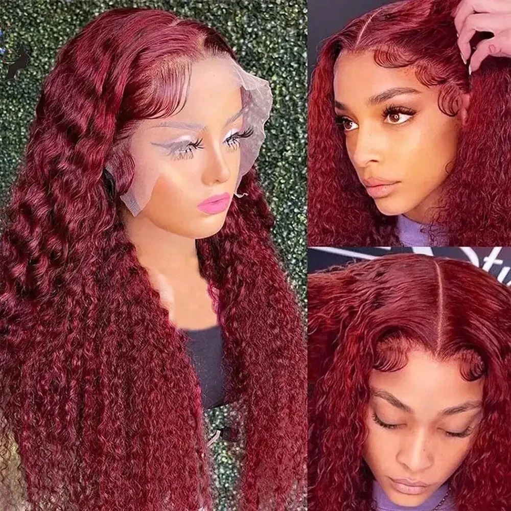 30 40 Inch Curly 99J Bury 13X4 Front Human Hair Brazilian Deep Wave 13X6 Lace Frontal Wigs For Women