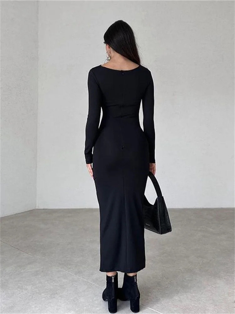 WJFZQ Molid Long Sleeve Slim Prom Birthday Midi Dresses Fashion Robe Ladies Elegant Ruched Party Evening Dress for Women 240319