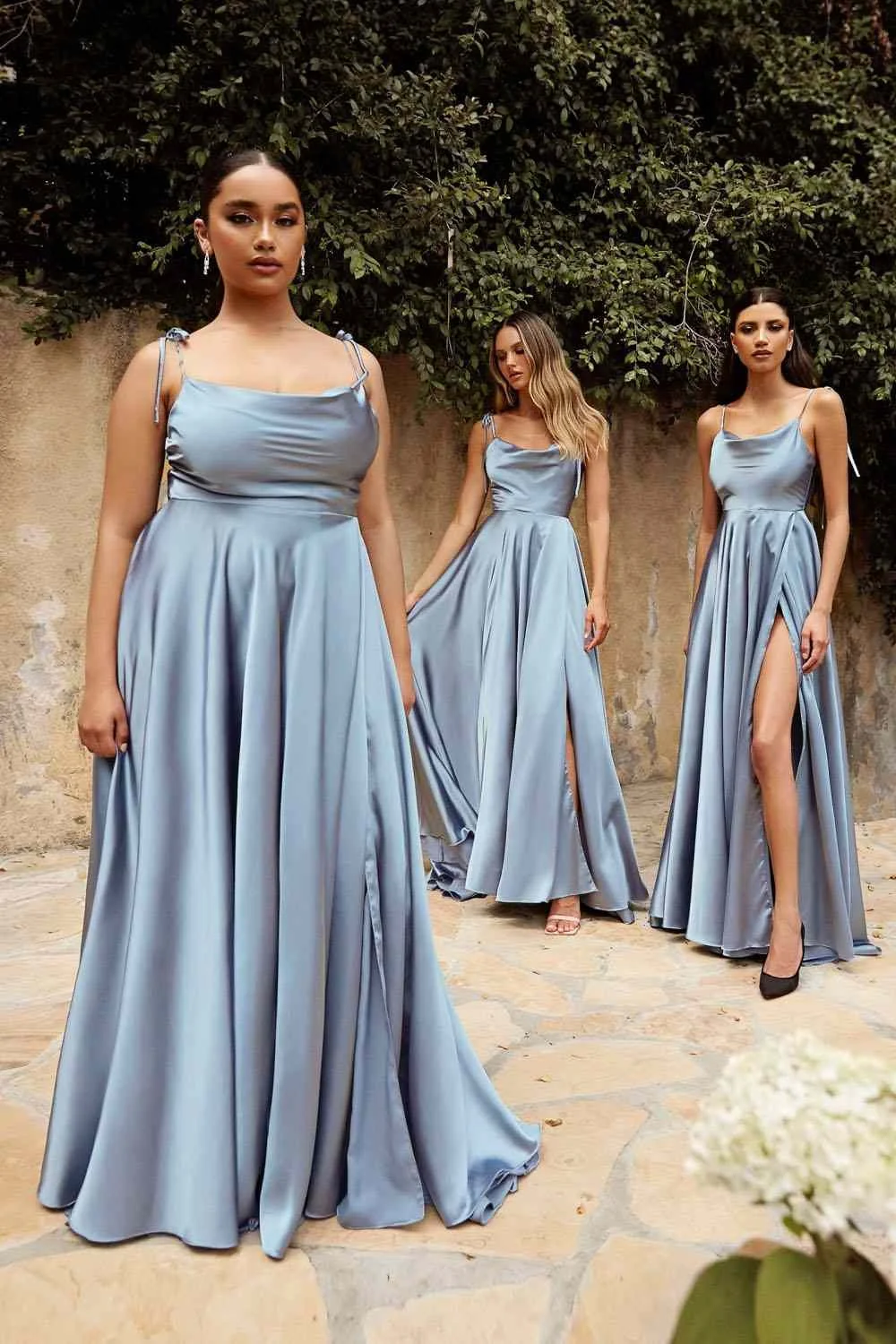 Cowl Satin Neck Tie Straps Maxi Women Summer Dresses Sexy High Slit Bridesmaid Evening Prom Party Dress For Night Out
