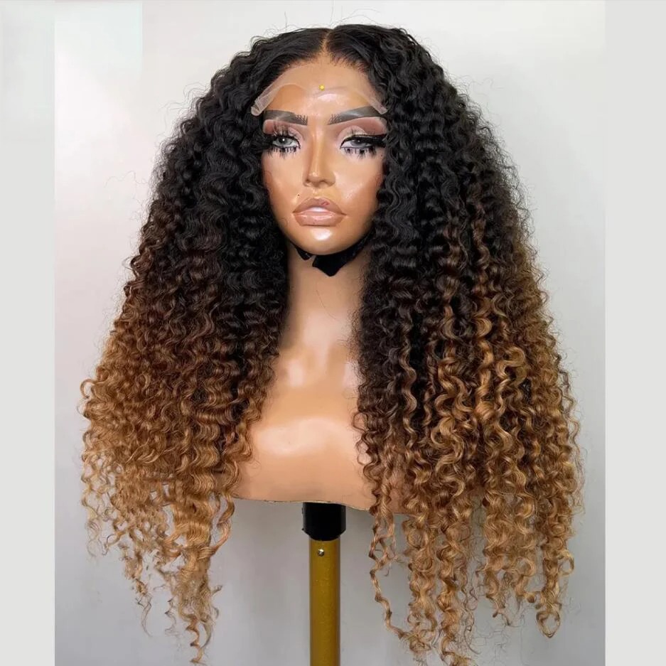 Soft 26Inches Long Ombre Blonde Brown Curly 180Density Lace Front Wig For Black Women Babyhair Heat Resistant Preplucked Glueless