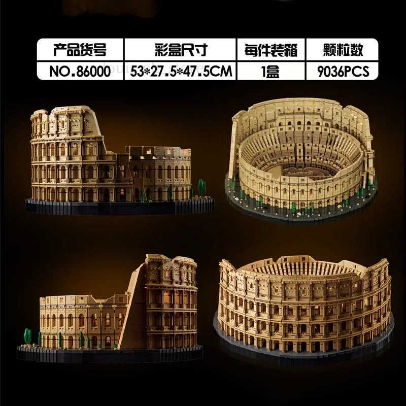 Free shipping IN STOCK 9036Pcs 86000 Movie Series Architecture City The Italy Roman Colosseum Model Building Blocks 10276 Bricks Kids Toys