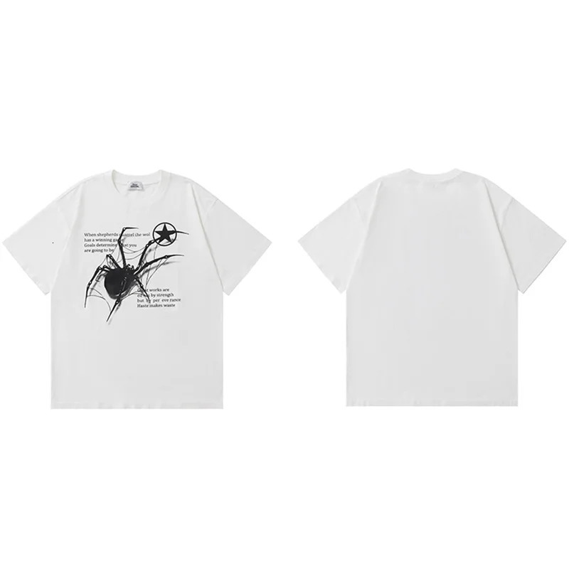 Men T-Shirt Streetwear Hip Hop Oversized Y2k Washed Black Spider Graphic Harajuku Gothic Vintage Cotton Tops Tees Loose Clothes 240321