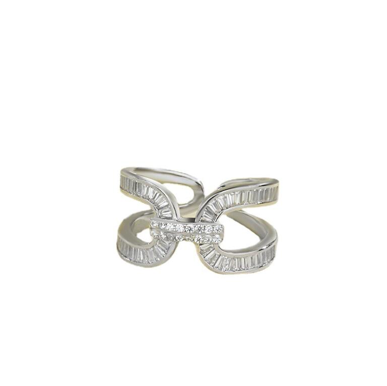 Wedding Rings for Women: Sterg Sier Open Cross Band with Princess Cut White Topaz & CZ Gemstones