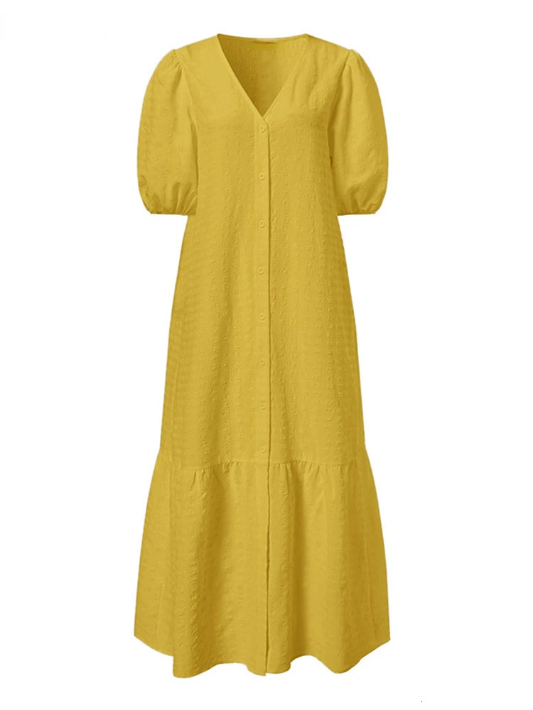 Plus Size Women Shirt Dress Summer Sexy V Neck Buttons Half Sleeve Long Maxi Vestidos Bohemian Elegant Party Robe 240318
