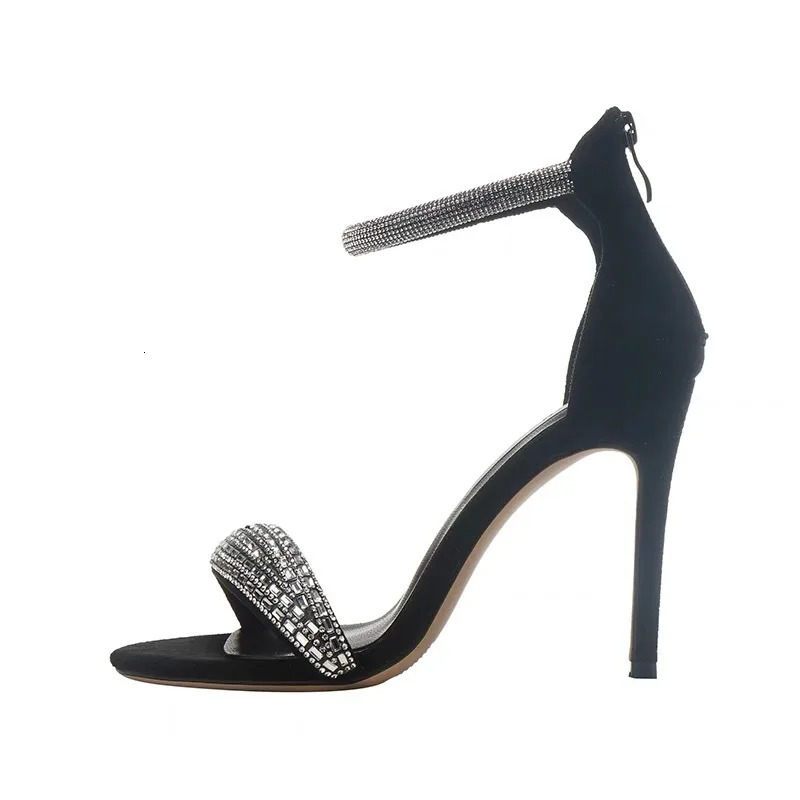 Black High Heels Style Stiletto Heel Rhinestones Elegant Ladylike High Heels Versatile Sandals For Women 240309