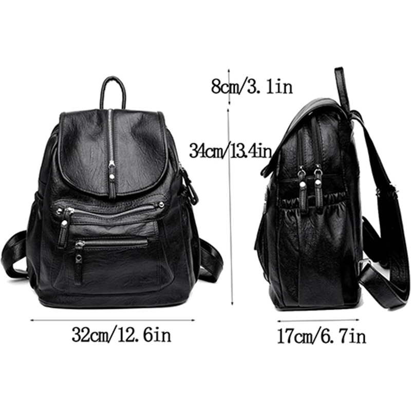 leather backpack with multiple zipper pockets and hardware, fashionable and minimalist women's bag