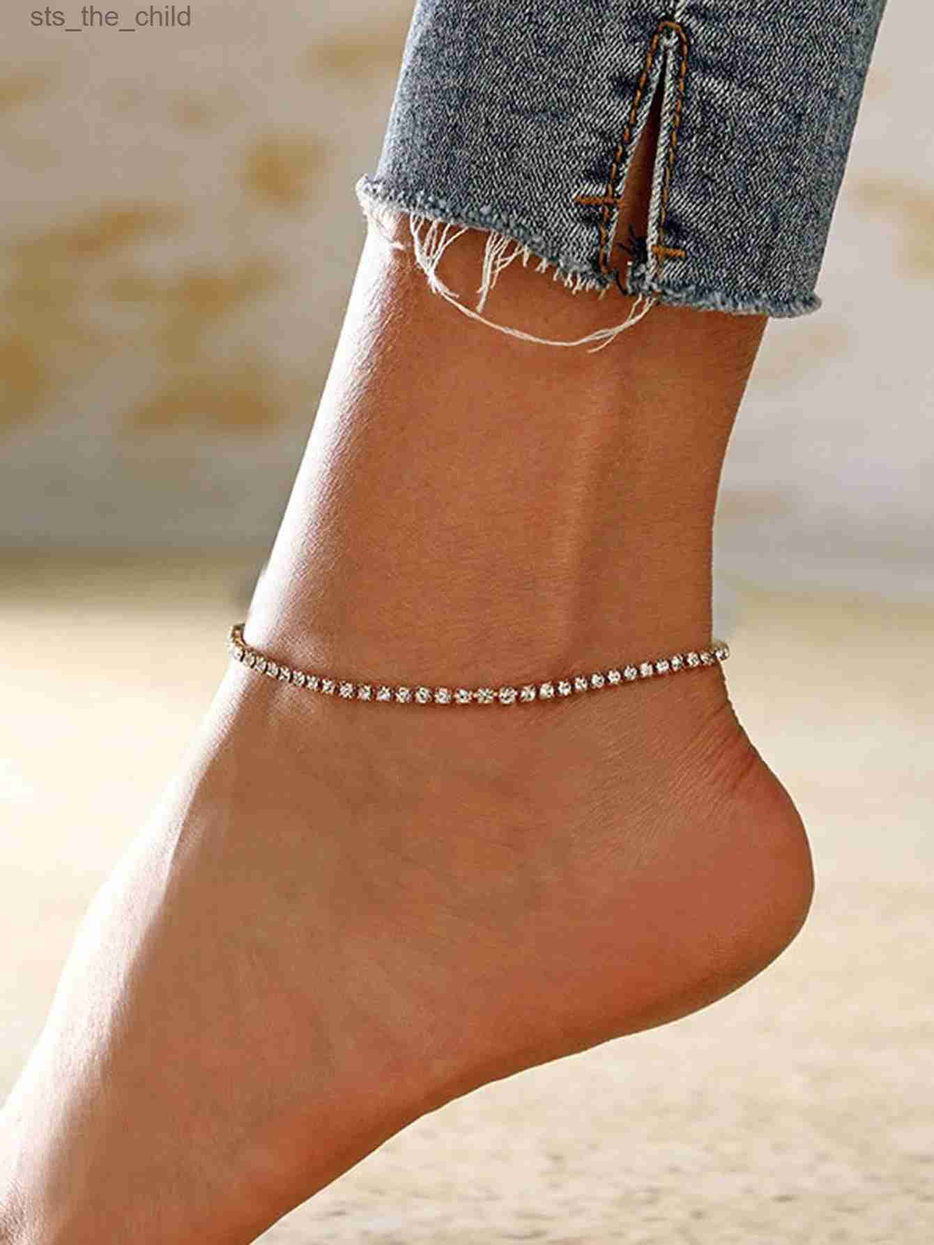 Anklets 1 piece of womens sexy transparent crystal rhinestone gold/silver colored ankle bracelet chain ankle bracelet wedding jewelryC24326