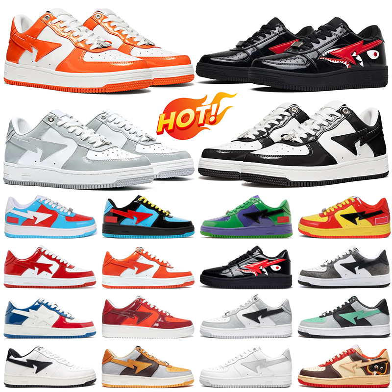 Designer Casual Shoes Low Men Women Patent Leather Black White ABC Camo Blue Purple Camouflage Skateboarding Sports Sneakers Trainers Outdoor Shark