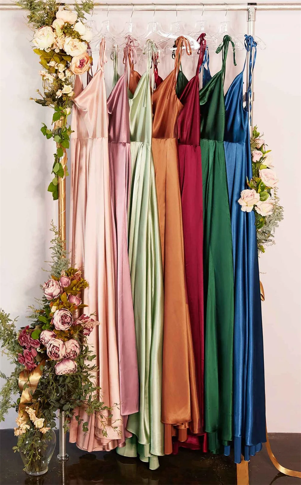 Cowl Satin Neck Tie Straps Maxi Women Summer Dresses Sexy High Slit Bridesmaid Evening Prom Party Dress For Night Out