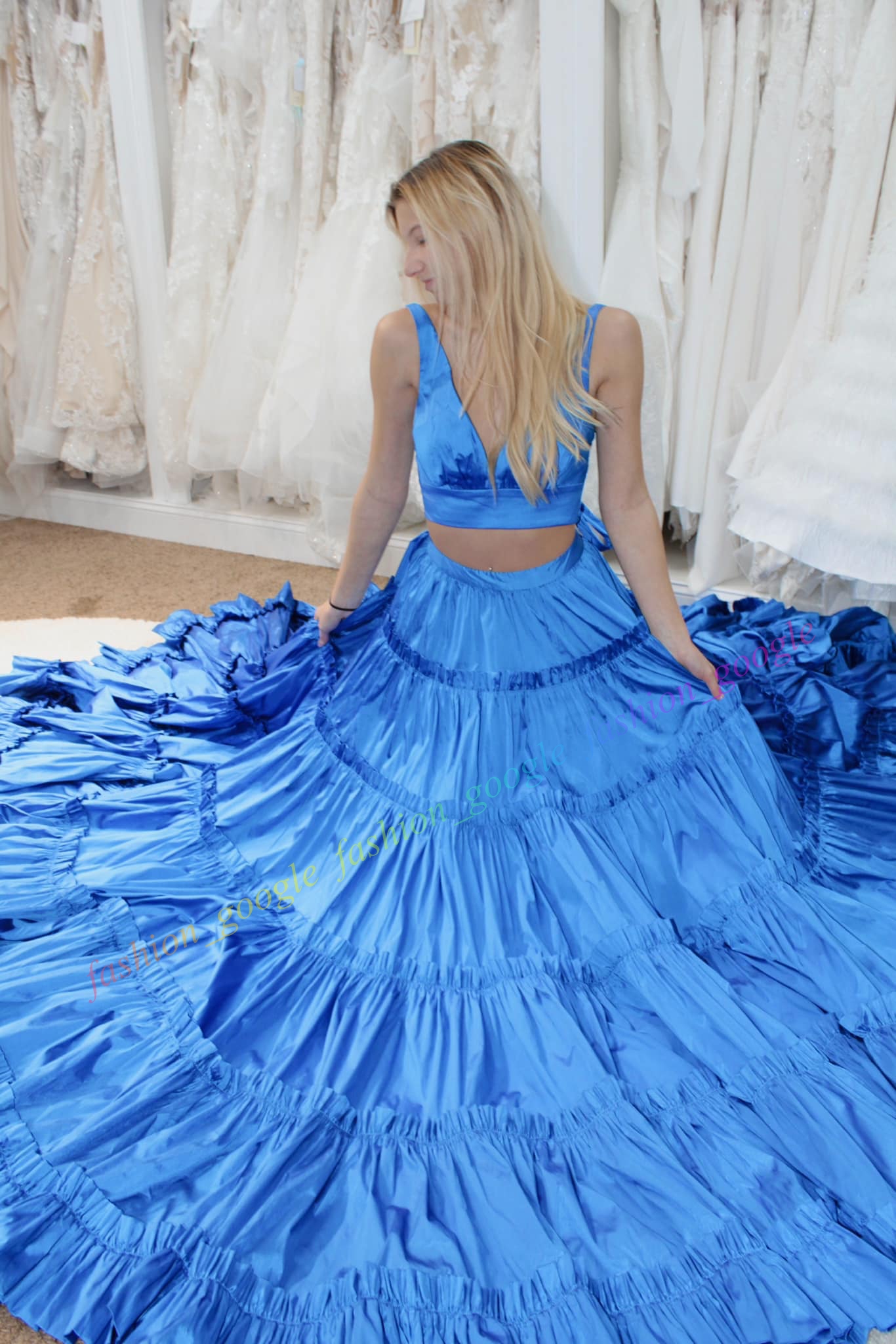 Crop Top Senior Prom Dress Golden Globes Award Two-Piece Ruffle Taffeta Winter Spring Formal Evening Cocktail Gala Party Pageant Red Carpet Runway Gow