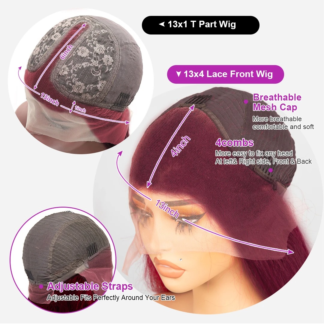 13X4 Deep Wave Frontal Wig Transparent 99J Bury Full Lace Front Red Colored HD Curly Human Hair Wigs