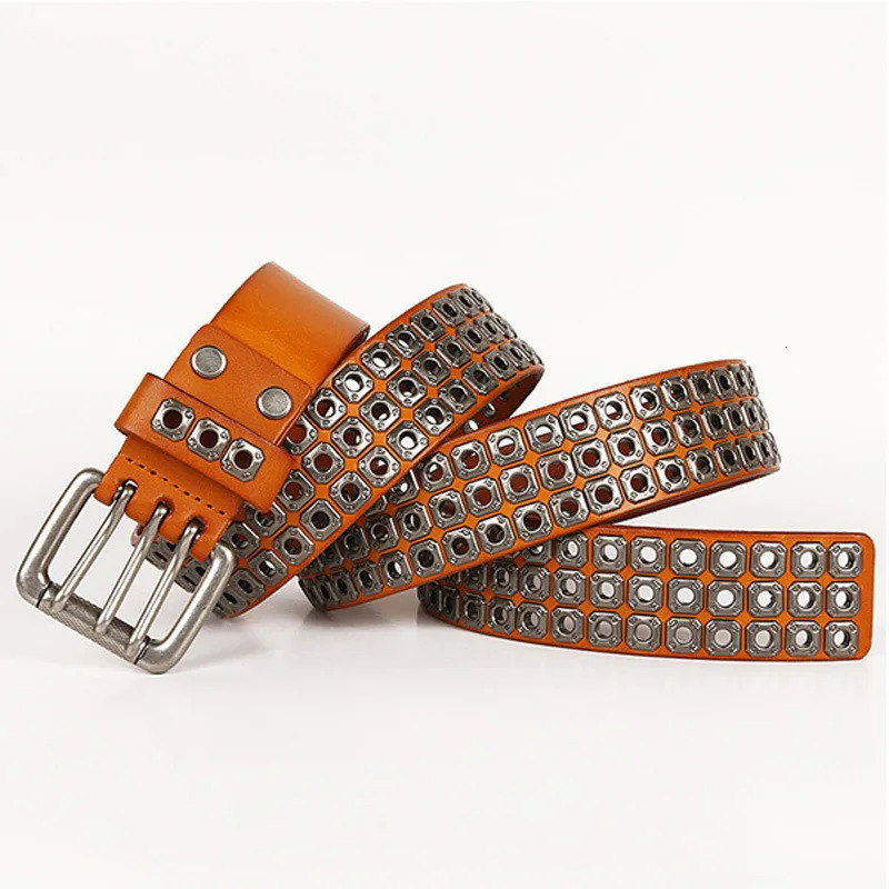 Heavy Metal Cowboy Punk Belt Genuine Leather Hip Hop Belts For Men Cross Rivet Jeans belt male Strap Ceinture Homme 240312