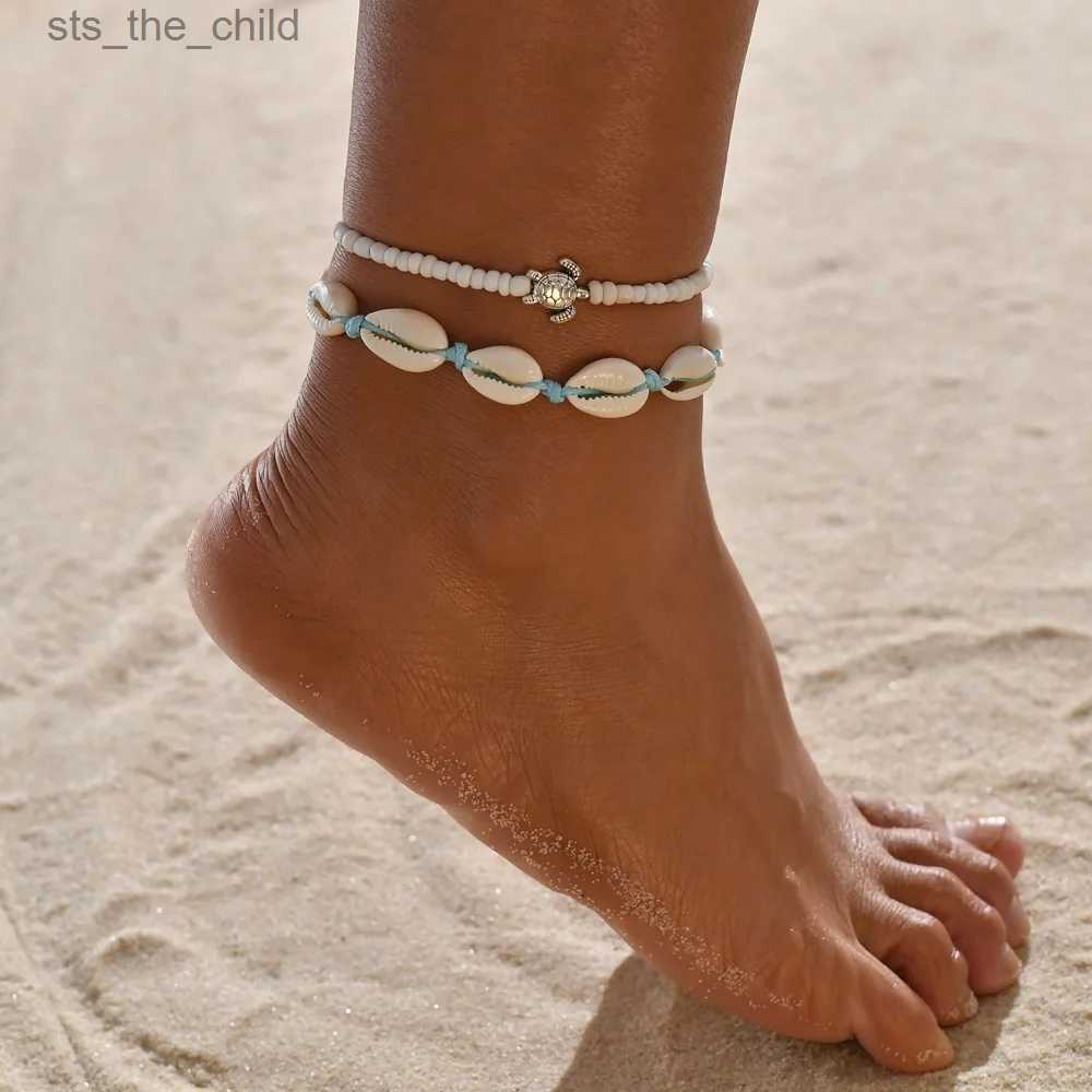Anklets Womens Bohemian Shell Heart Summer Ankle Womens Tortoise Ankle Bracelet Womens Barefoot Leg Chain Jewelry GiftsC24326