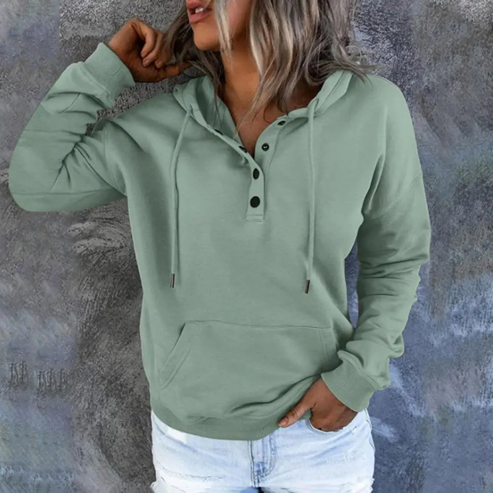 Women Hoodie Winter Hooded Sweatshirt for Cozy Womens Fallwinter Stylish Loose Pullover with Big Pocket Button 240318