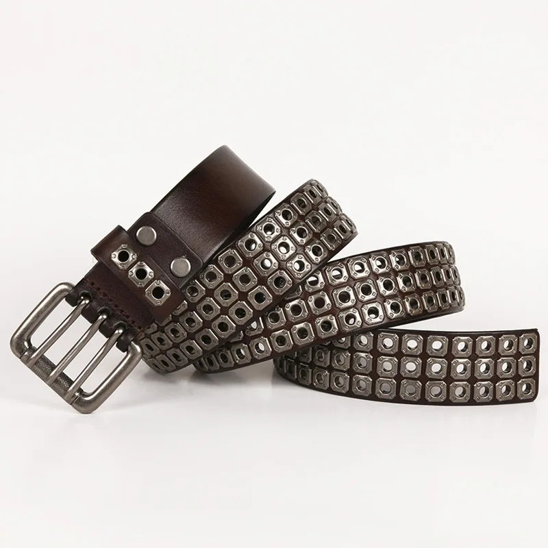 Heavy Metal Cowboy Punk Belt Genuine Leather Hip Hop Belts For Men Cross Rivet Jeans belt male Strap Ceinture Homme 240312