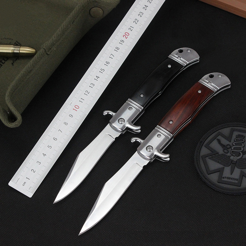 2Models 9'' Godfather Stiletto Folding Knife 3.85 440C Steel Mirror Blade, Sandalwood Handles