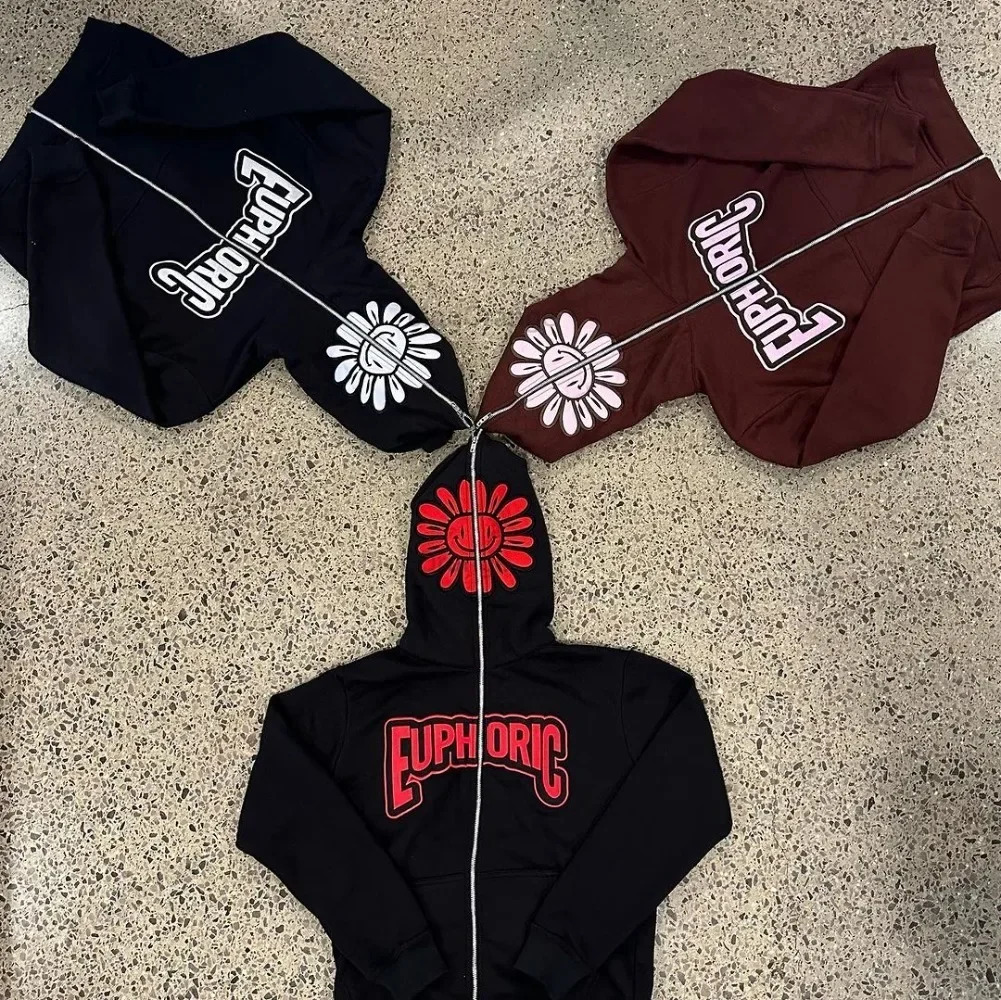 Euphoric petal letter print hoodie women oversized loose tops Couples sweatshirt korean goth grunge harajuku y2k men clothes 240321