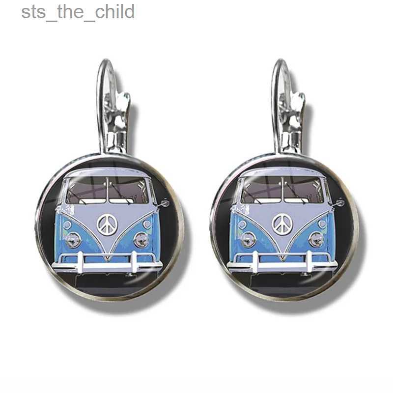 Charm Peace Sign Earrings Love Bus Surf Van Beach Summer Hippie Peace Car Vintage Flower Power Hippie JewelryC24326