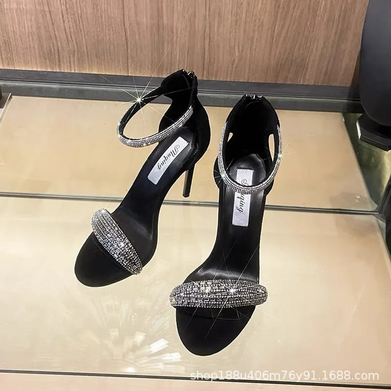 Black High Heels Style Stiletto Heel Rhinestones Elegant Ladylike High Heels Versatile Sandals For Women 240309