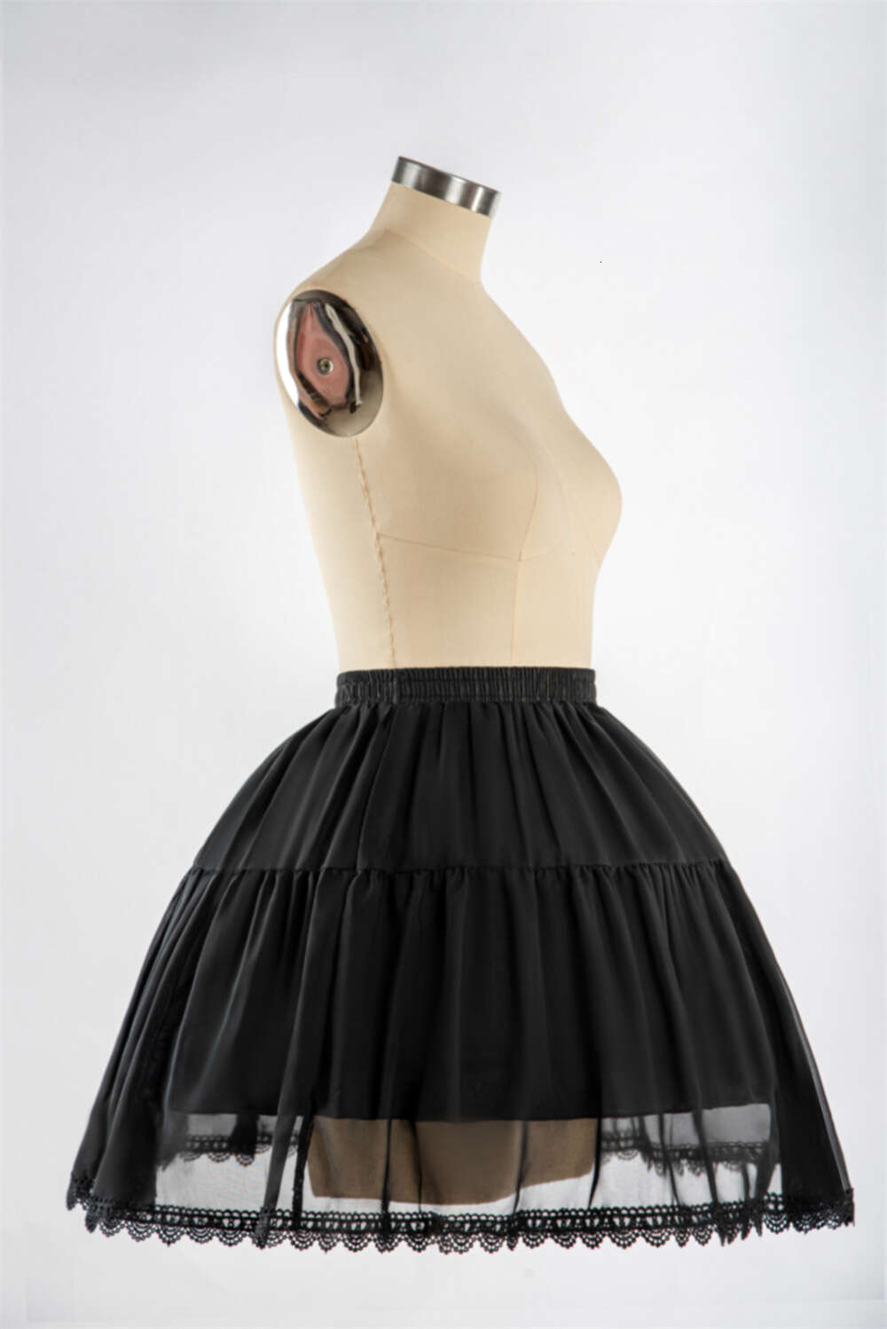 Black Dress Little Lolita Lace Hem Short Tutu Skirts 2 Hoops Ballet Underskirts Petticoat for Comic Exhibition Cosplay Costume