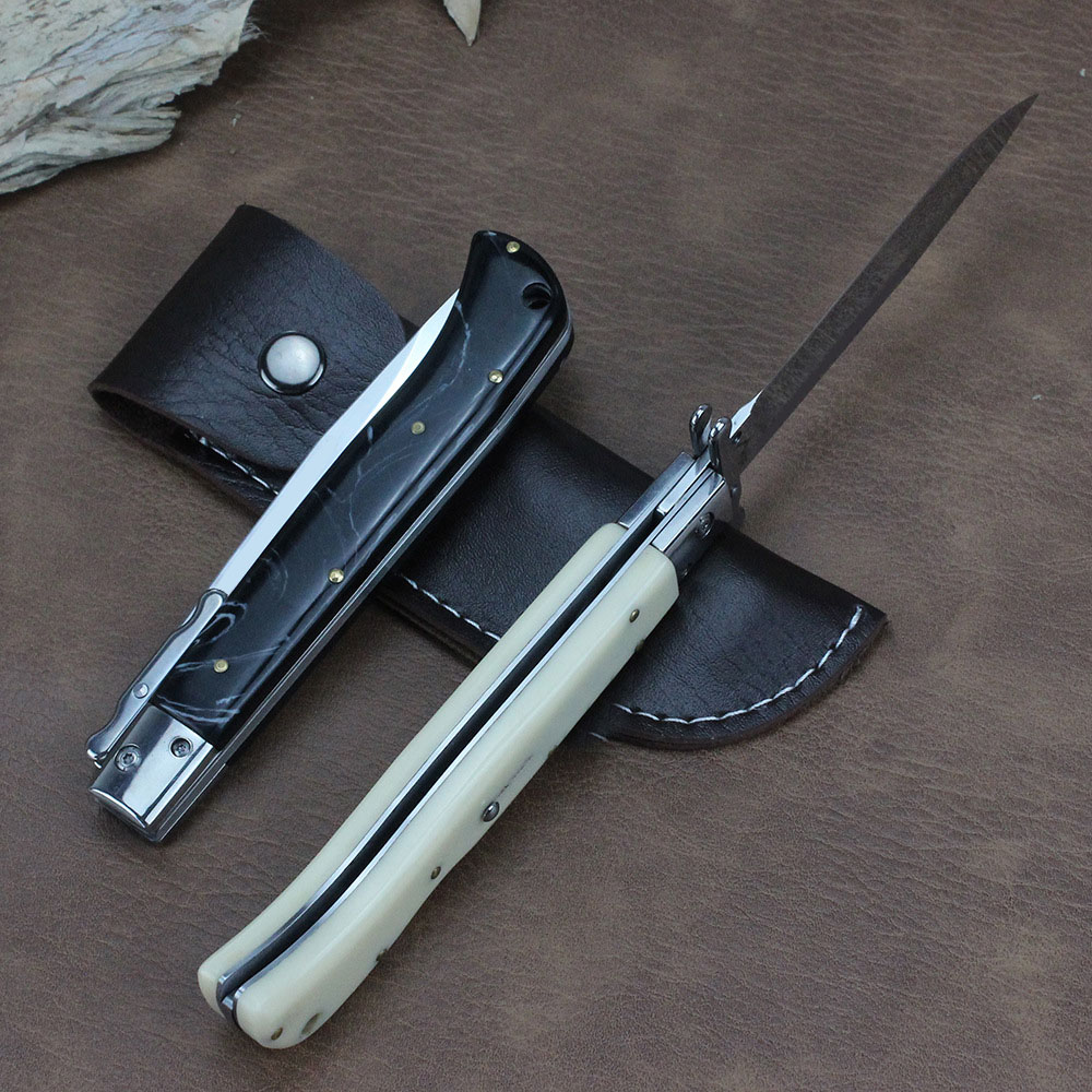 3Models 10'' Inch Italian Stiletto Mafia Knife 440C Blade Acrylic Handles Pocket Knives Tactical EDC Tools