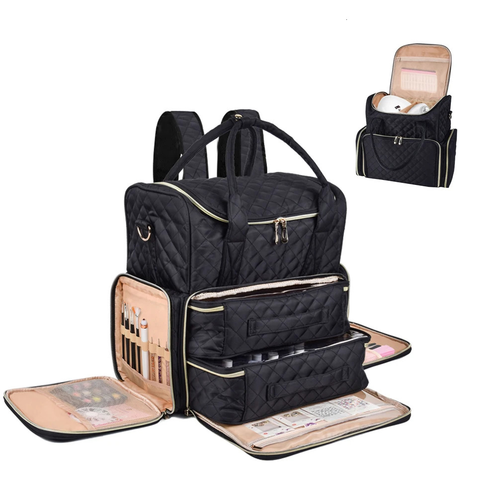 Annmouler Polish Organizer Backpack Holds 80 Bottles Accessories Storage with 2 Removable BagsDouble Layer Nail Pol 240314 4