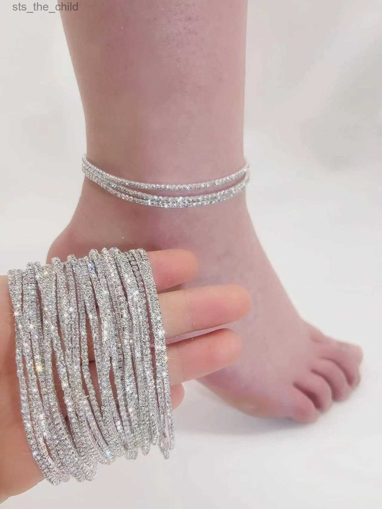 Anklets 1 piece of womens sexy transparent crystal rhinestone gold/silver colored ankle bracelet chain ankle bracelet wedding jewelryC24326