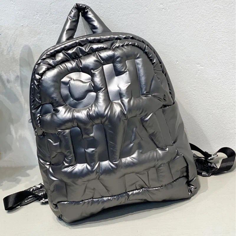 Backpack 2024 Women Backpac Down Letter Printing Autumn Winter Fashion Large-capacity Space Cotton Solid Color School Bag