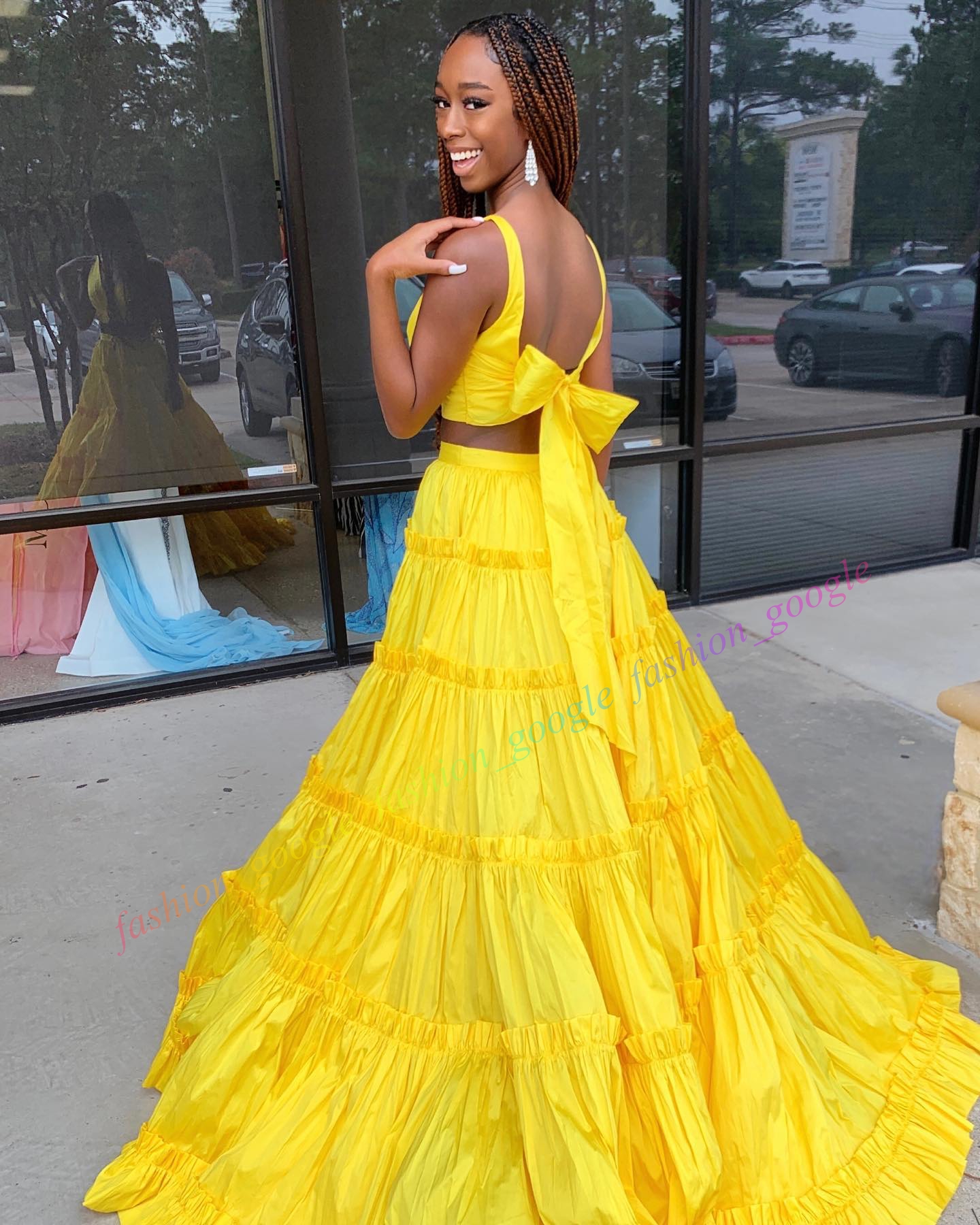 Crop Top Senior Prom Dress Golden Globes Award Two-Piece Ruffle Taffeta Winter Spring Formal Evening Cocktail Gala Party Pageant Red Carpet Runway Gow