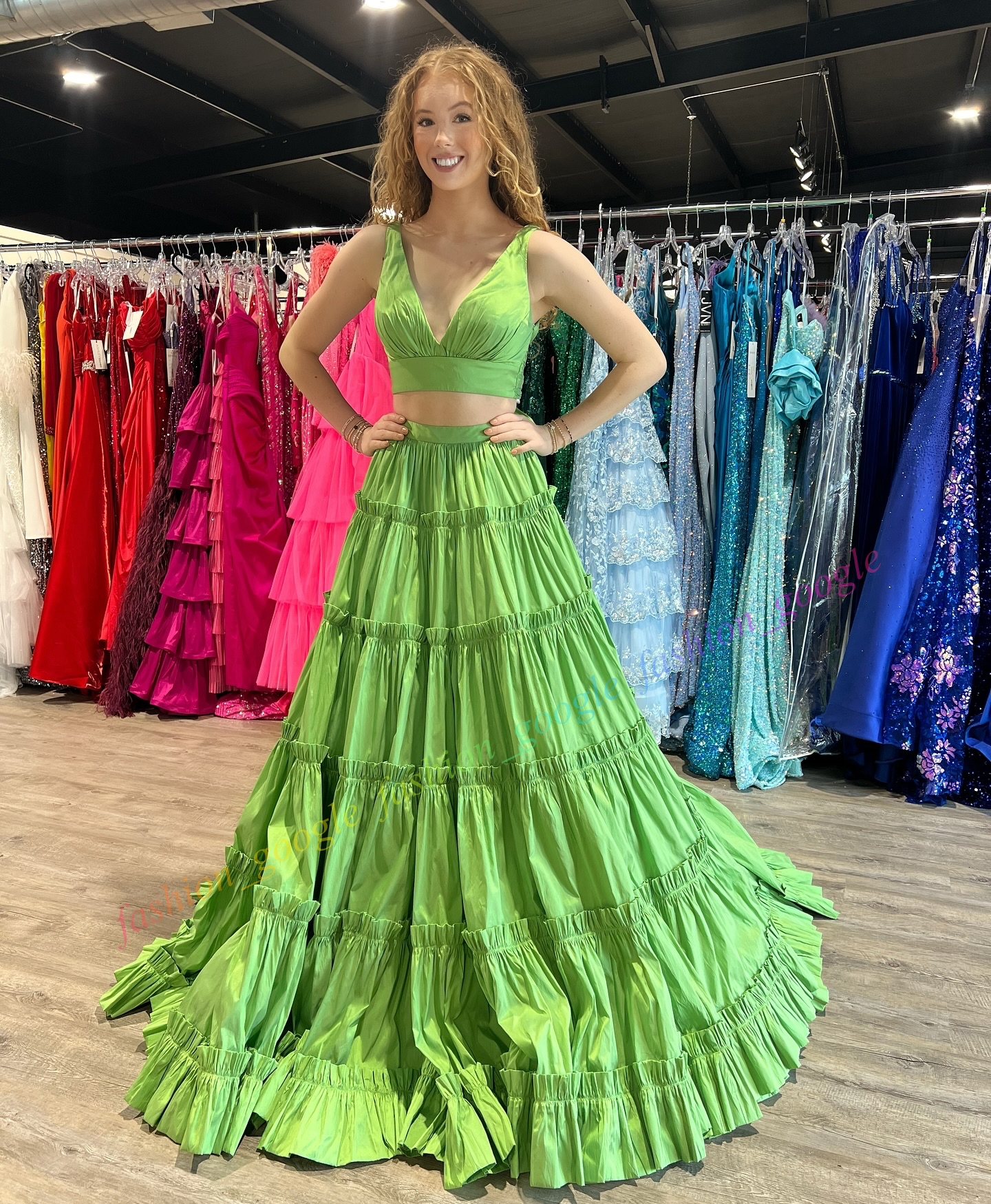 Crop Top Senior Prom Dress Golden Globes Award Two-Piece Ruffle Taffeta Winter Spring Formal Evening Cocktail Gala Party Pageant Red Carpet Runway Gow
