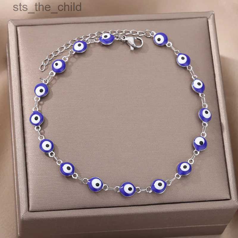 Anklets Stainless Steel Evil Eye Bracelet Womens Enamel Round Leg Chain Blue Evil Eye Ankle Bracelet Summer Beach Foot Jewelry GiftC24326