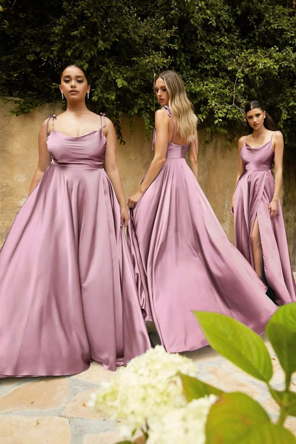 Cowl Satin Neck Tie Straps Maxi Women Summer Dresses Sexy High Slit Bridesmaid Evening Prom Party Dress For Night Out