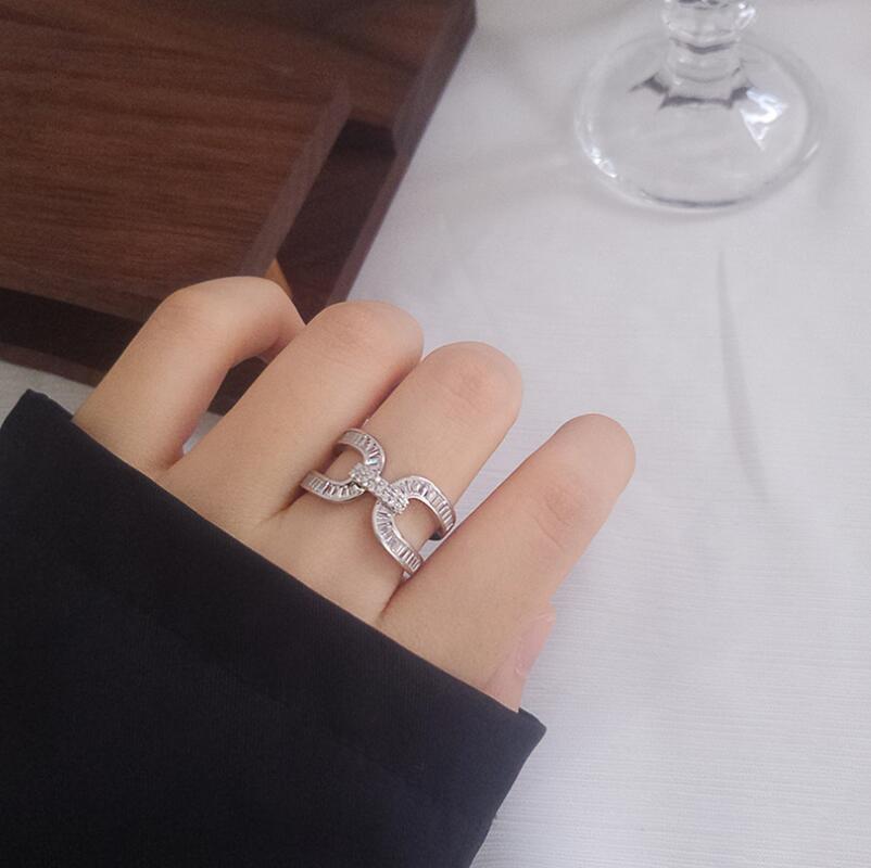 Wedding Rings for Women: Sterg Sier Open Cross Band with Princess Cut White Topaz & CZ Gemstones