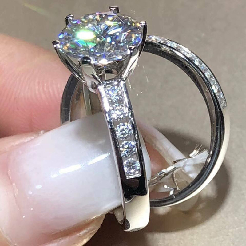 2024 Choucong Six Claw Wedding Rings Classical Jewelry 925 Sterling Silver Fill Large Round Cut 5A Cubic moissanite Diamond Women Couple Bridal Ring S
