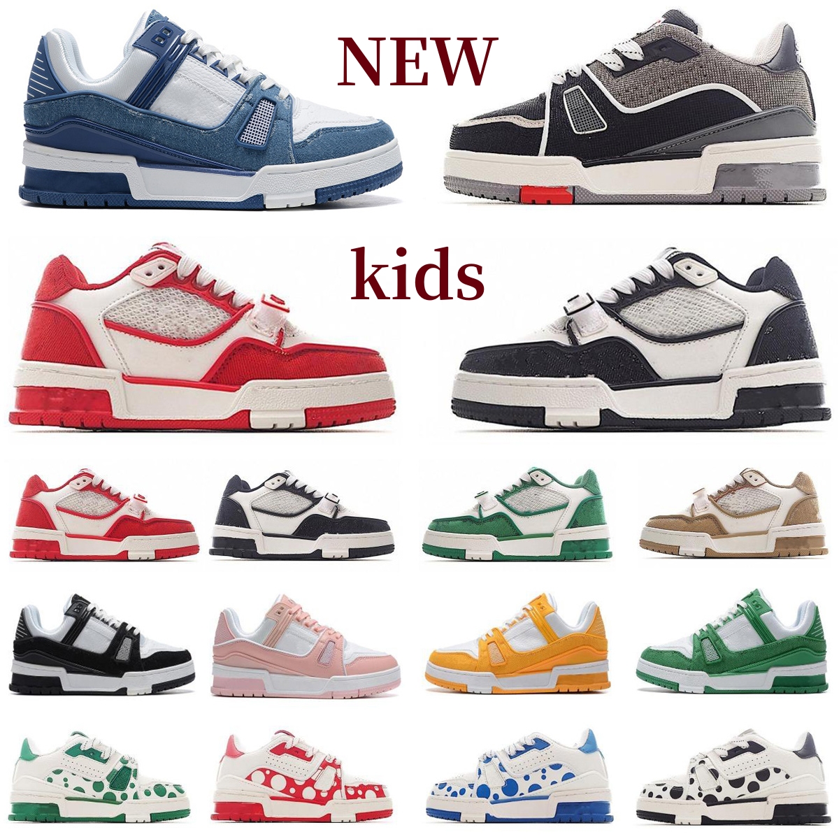 With Box Designer Kids Shoes for Boy Girl Children Sneakers Sports Mesh Shoe Low Cut Collaboration Fragments Military Grey Infant Toddler Trainers Hot Sale