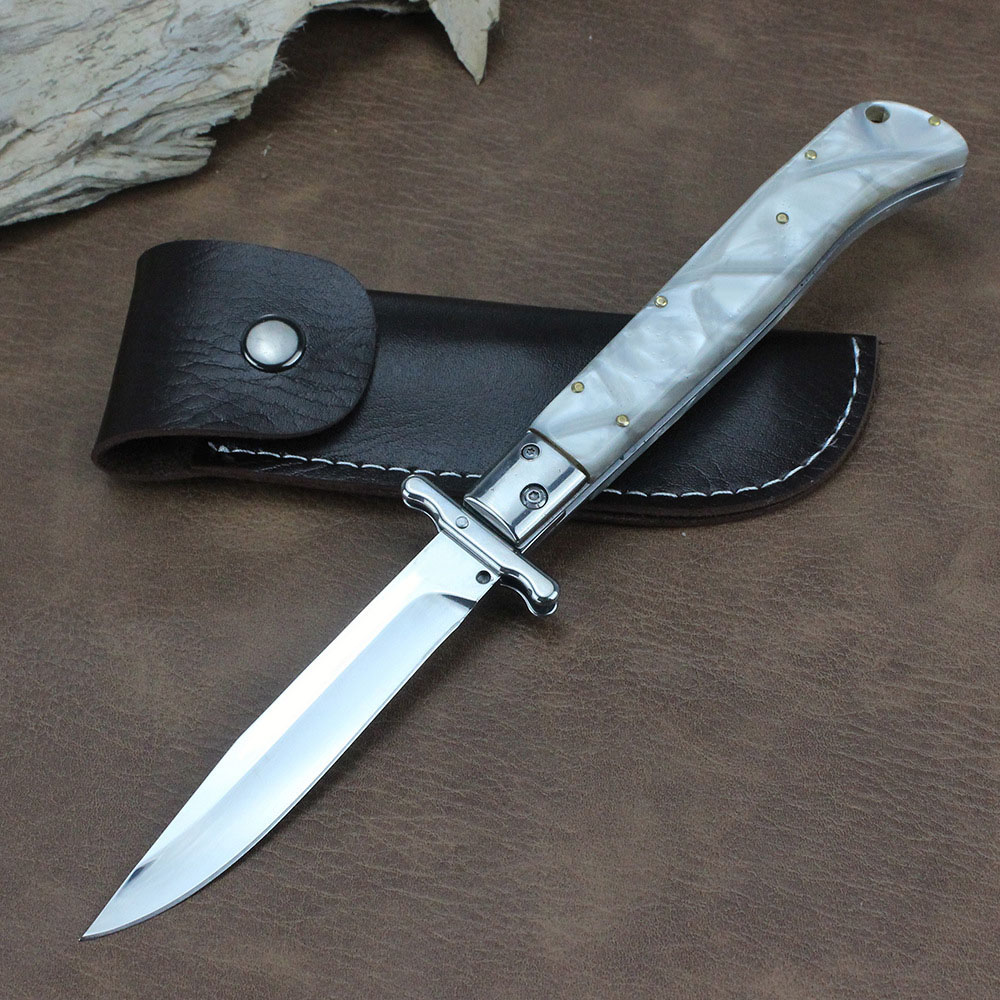 3Models 10'' Inch Italian Stiletto Mafia Knife 440C Blade Acrylic Handles Pocket Knives Tactical EDC Tools