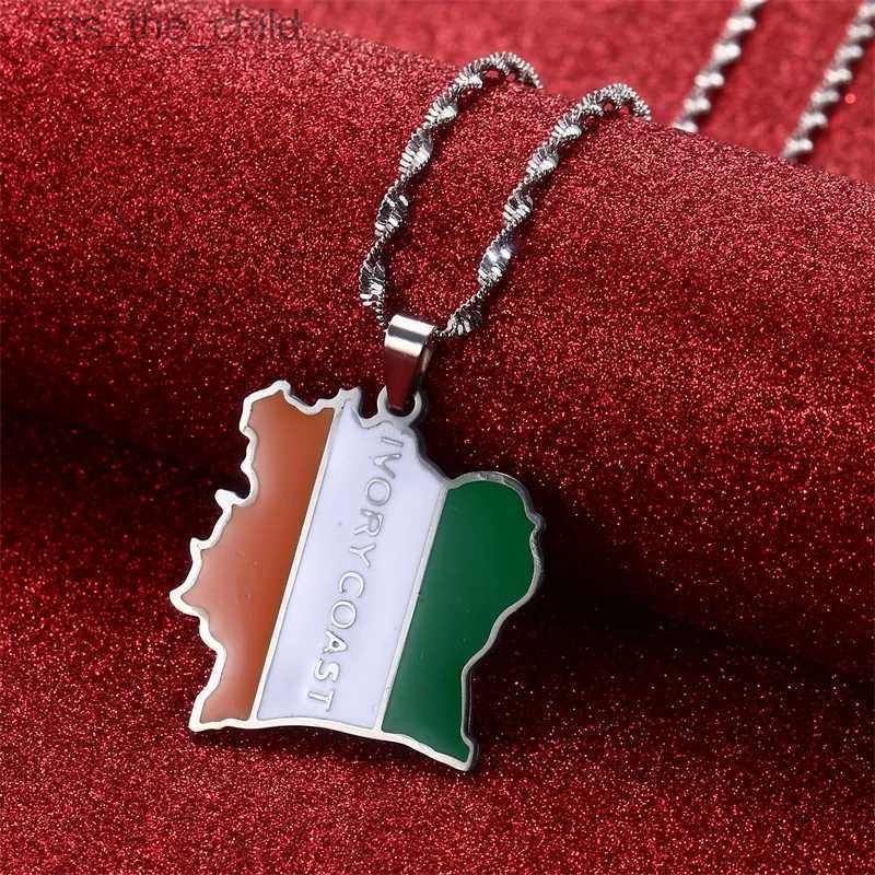 Pendant Necklaces Stainless Steel Ivory Coast Map Flag Pendant Necklace Ivory Coast JewelryC24326