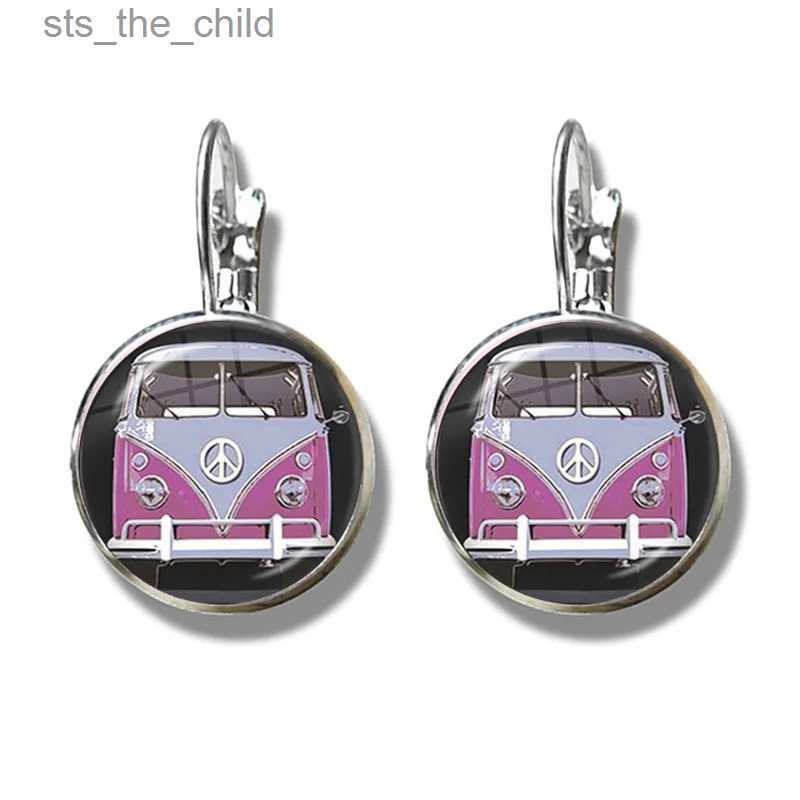 Charm Peace Sign Earrings Love Bus Surf Van Beach Summer Hippie Peace Car Vintage Flower Power Hippie JewelryC24326