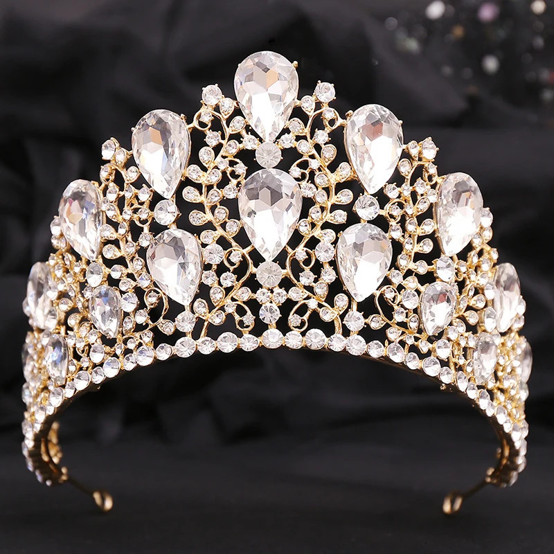 Baroque Water drop Bridal Tiaras and Crowns Big Size Headwear Pageant Party Prom Wedding Crown Hair Jewelry Accessories 240315