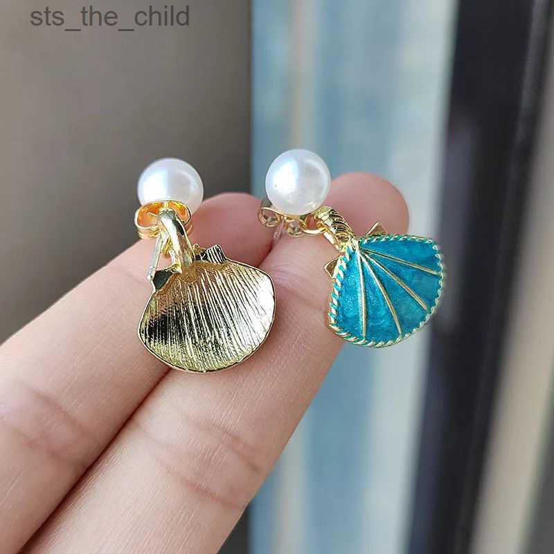 Dangle Chandelier Summer Style Shell Pearl Pendant Earrings Bohemian Gold Blue Shell Beach Jewelry Suitable for Womens Warm Souvenir GiftsC24326