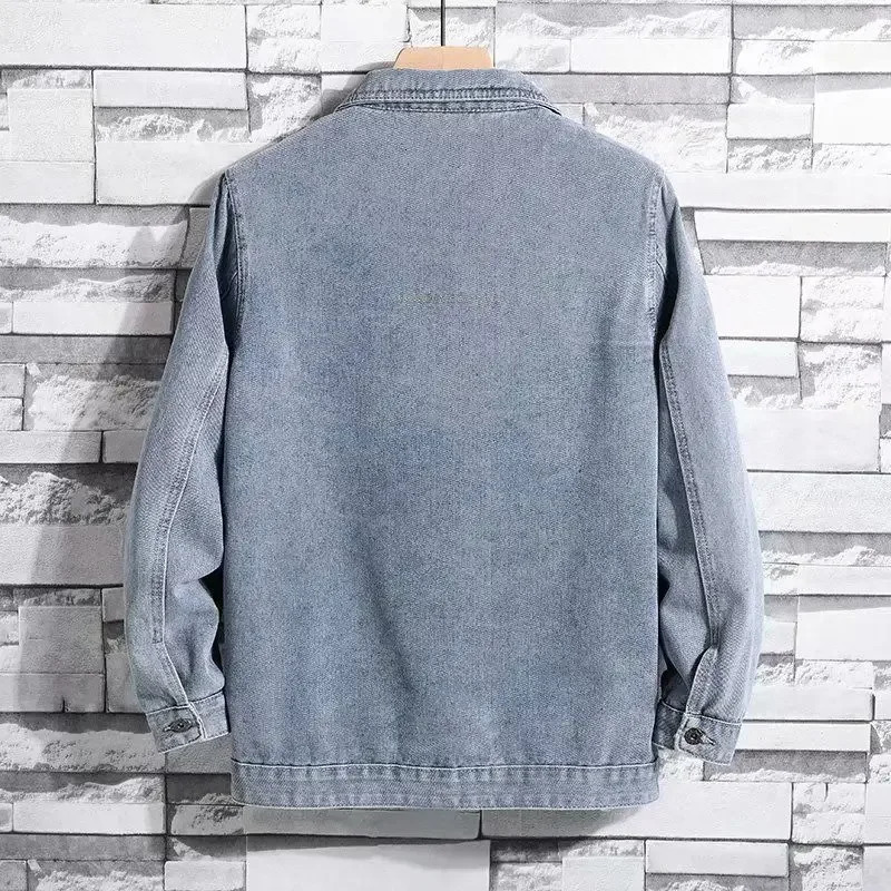 Mens Denim Jacket Autumn with Print Male Jean Coats Button Casual Korean Clothes Winter Outerwear Large Size Menswear G 240319