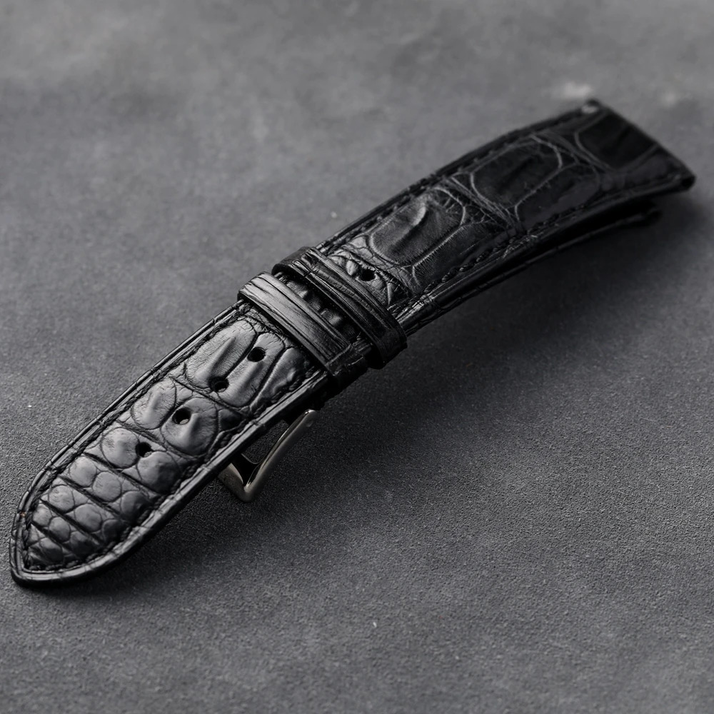 Handmade American Alligator Strap 19 20 21 22MM Black Soft Genuine Leather Watchband Vintage Mens Bracelet Premium Leather 240313