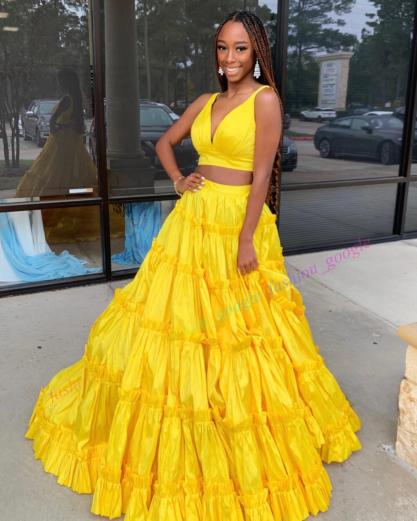 Crop Top Senior Prom Dress Golden Globes Award Two-Piece Ruffle Taffeta Winter Spring Formal Evening Cocktail Gala Party Pageant Red Carpet Runway Gow