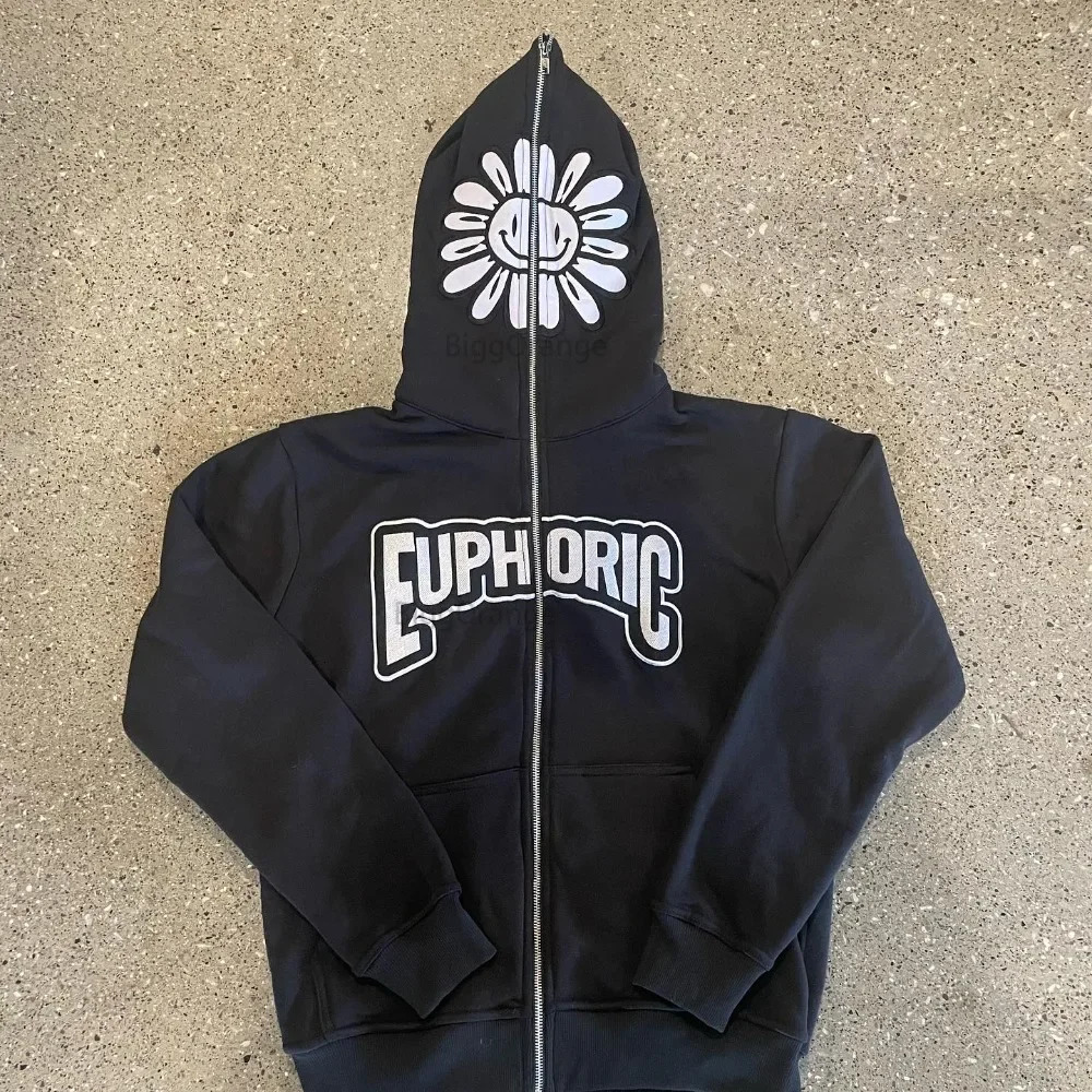 Euphoric petal letter print hoodie women oversized loose tops Couples sweatshirt korean goth grunge harajuku y2k men clothes 240321