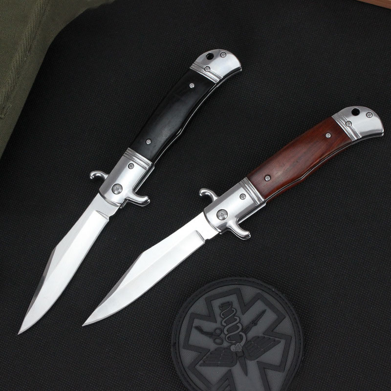 2Models 9'' Godfather Stiletto Folding Knife 3.85 440C Steel Mirror Blade, Sandalwood Handles