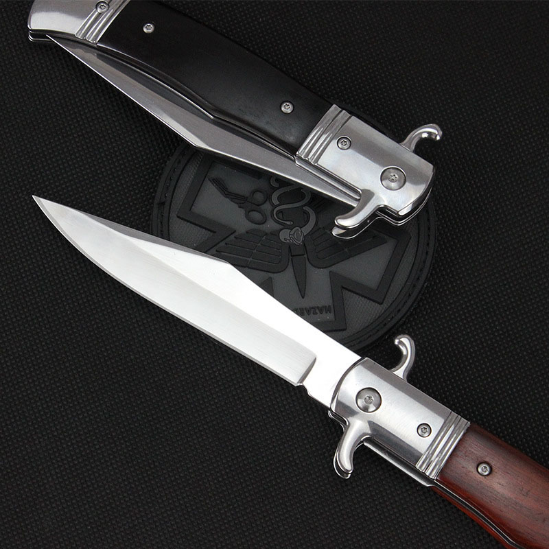 2Models 9'' Godfather Stiletto Folding Knife 3.85 440C Steel Mirror Blade, Sandalwood Handles