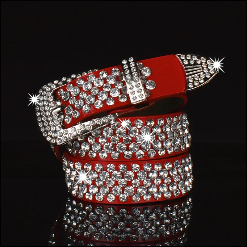 Vintage Rhinestone Skull Belts Wide Buckle Belt For Women Ladies Second Layer Cow Skin Top Quality Strap Female For Jeans 240315