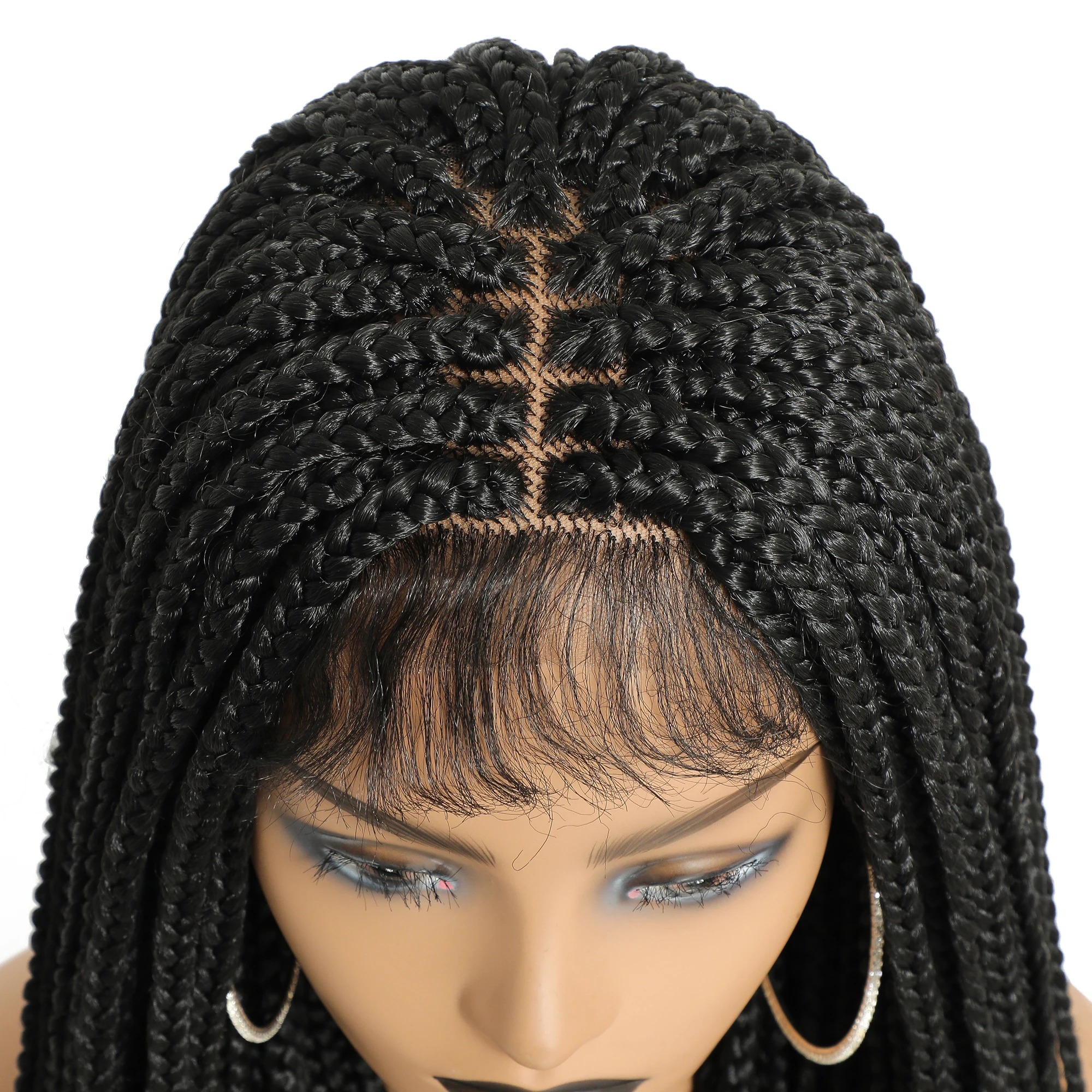26 Inch For Black Women Ombre Barids Long Synthetic Box Braided Wigs Fake Scalp Braiding Hair Cosplay Wig