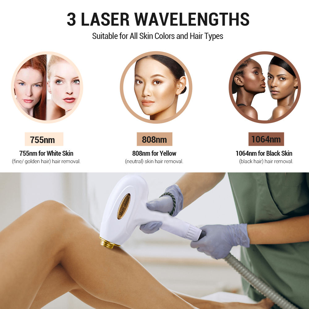 Powerful Triple Wave Strong Cooling System Diode Laser Ice Painless DiodeLaser Hair Removal Skin Whitening Machine